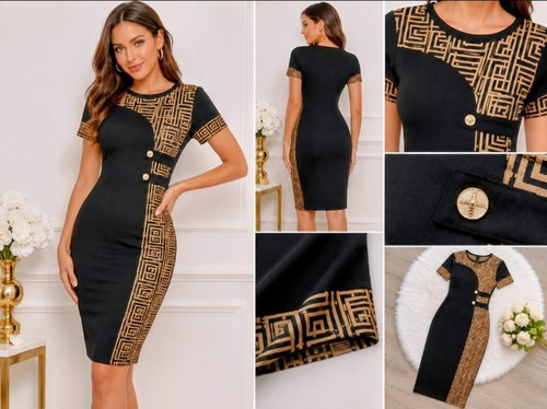 Damen etuikleid schwarz gold - schwarz,